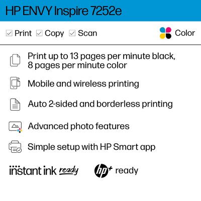 HP Envy Inspire 7252e Wireless All-in-One Inkjet Printer, 2Z1C2A