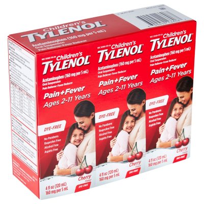 Children's Tylenol Oral Suspension, Cherry, 4 oz., 3 pk.