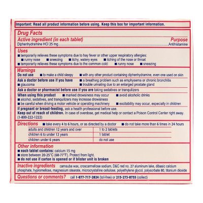 Benadryl Ultratabs Allergy Tablets, 25 mg diphenhydramine HCI 48 ct., 3 pk.