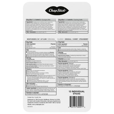 ChapStick Variety Pack Original, Cherry, Strawberry, Moisturizer & Total Hydration 12 ct.