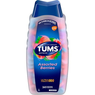 TUMS Ultra Antacid Chewable Tablets for Heartburn Relief, Assorted Berry 265 ct.