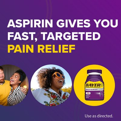 Bayer Back and Body Pain Reliever Aspirin with Caffeine, 500mg, 250 ct.