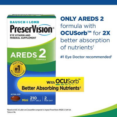 Bausch + Lomb PreserVision AREDS 2 Formula Eye Vitamin Mini Softgels 210 ct.