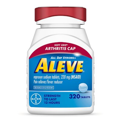 Aleve Pain Reliever Tablets, 220 mg Naproxen Sodium, Soft-Grip Arthritis Cap, 320 ct.