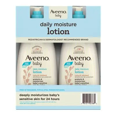 Aveeno Baby Daily Moisture Lotion with Pump, 24hr Protection 18 fl. oz., 2 pk.