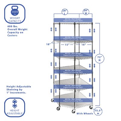 Seville Classics NSF Heavy-Duty Steel 6 Level Corner Shelf, 28" L x 28" W x 75.5" H
