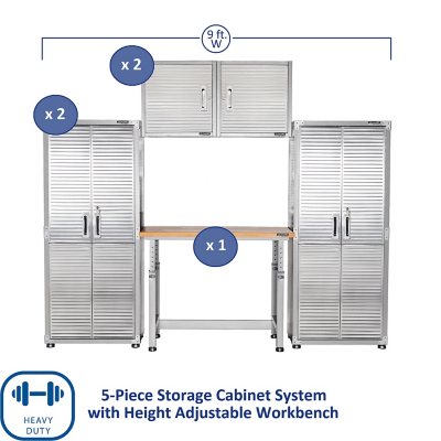 Seville Classics UltraHD 5-Piece Storage Cabinet System with Height Adjustable Workbench, 9' Wide