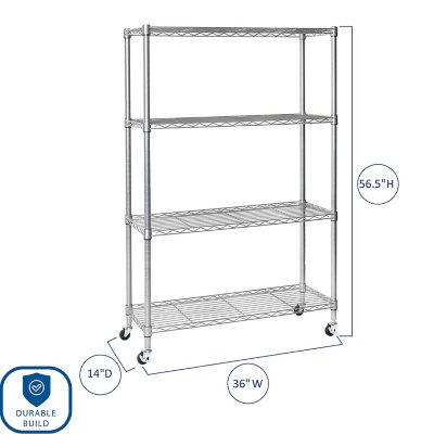 Seville Classics 4-Tier Steel Wire Shelving, 36" W x 14" D x 56.5"H