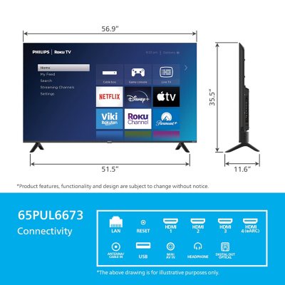 Philips 65" Class 4k UltraHD Roku Smart TV - 65PUL6673/F7