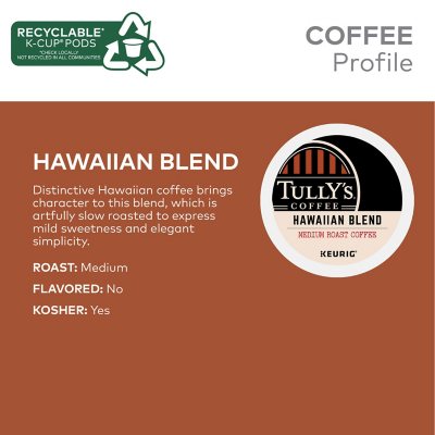 Tully's Coffee K-Cup Pods, Hawaiian Blend 100 ct.