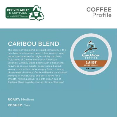 Caribou Coffee Medium Roast K-Cup Pod, Caribou Blend, 80 ct.