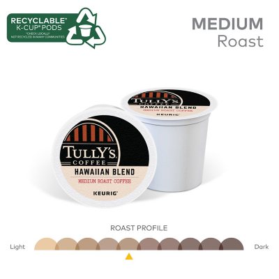 Tully's Coffee Medium Roast K-Cup Pods, Hawaiian Blend, 80 ct.