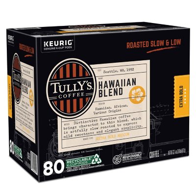 Tully's Coffee Medium Roast K-Cup Pods, Hawaiian Blend, 80 ct.