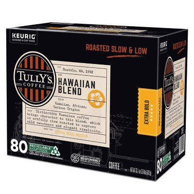 Tully's Coffee Medium Roast K-Cup Pods, Hawaiian Blend, 80 ct.