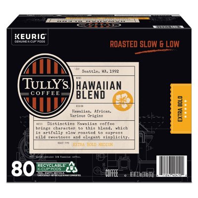 Tully's Coffee Medium Roast K-Cup Pods, Hawaiian Blend, 80 ct.