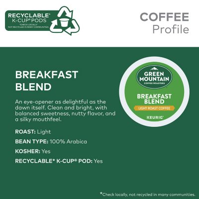 Green Mountain Coffee Roasters Light Roast Coffee Pods, Breakfast Blend, 80 ct.