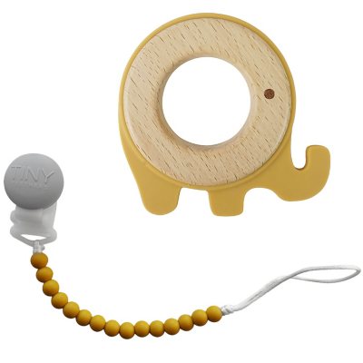 Tiny Teethers Silicone and Beech Teether with Pacifier Clip, Choose Color