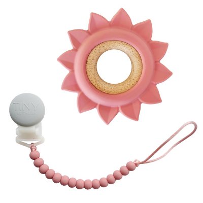 Tiny Teethers Silicone and Beech Teether with Pacifier Clip, Choose Color