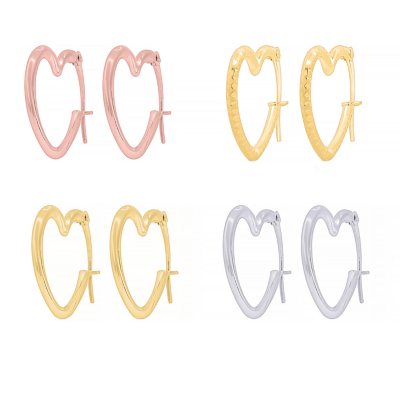 14K Gold Open Heart Hoop Earrings