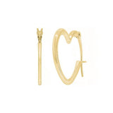 14K Gold Open Heart Hoop Earrings