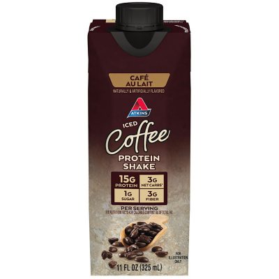 Atkins 15g Iced Coffee Protein Shake, Café Au Lait 11 fl. oz., 15 pk.