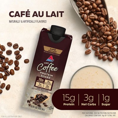 Atkins 15g Iced Coffee Protein Shake, Café Au Lait 11 fl. oz., 15 pk.