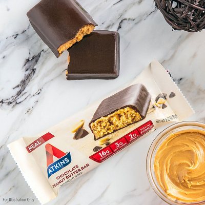 Atkins Chocolate Peanut Butter Meal Bars, High Fiber, 16g of Protein 15 ct.