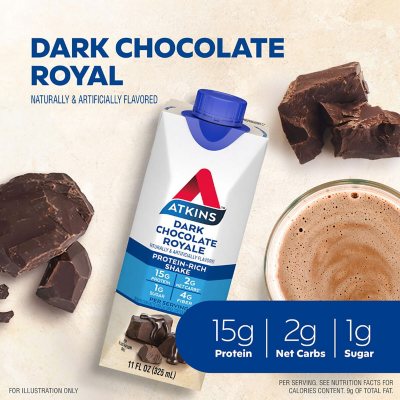 Atkins 15g Keto Protein Shake, Dark Chocolate Royale 11 fl. oz., 15 pk.