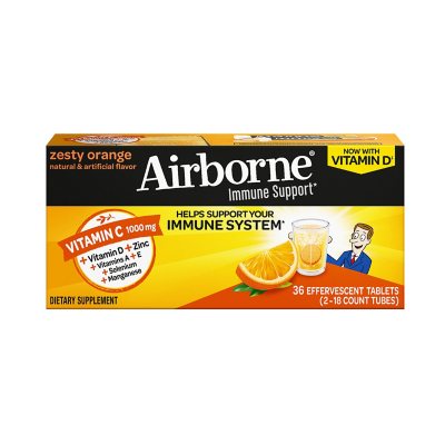 Airborne Immune Support Effervescent Tablets, Sugar-Free Zesty Orange 36 ct.