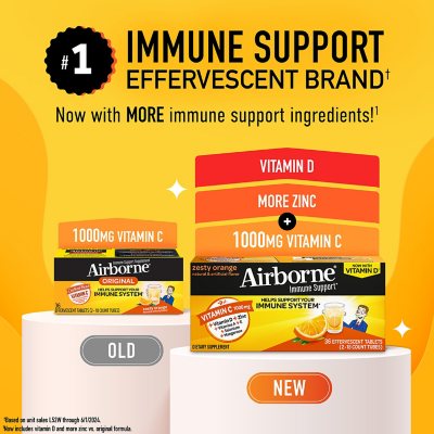 Airborne Immune Support Effervescent Tablets, Sugar-Free Zesty Orange 36 ct.