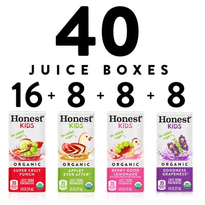 Honest Kids Organic Fruit Juice Drink Boxes Variety Pack 6 oz., 40 pk.