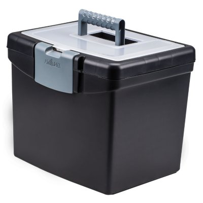 Storex Portable File Box with XL Lid, Black