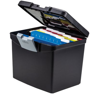 Storex Portable File Box with XL Lid, Black