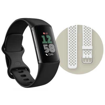 Fitbit Charge 6 kleine Fitnessuhr, schwarzes Aluminiumgehäuse mit Obsidian- und Frostweiß-Armbändern