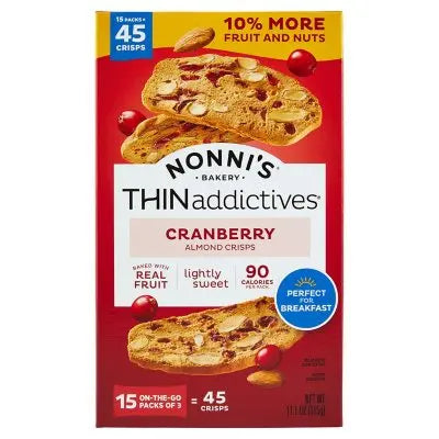 Nonni's THINaddictives Cranberry Almond Crisps 15 pk.