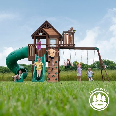 Backyard Discovery Skyfort III Cedar Swing Set with Tube Slide