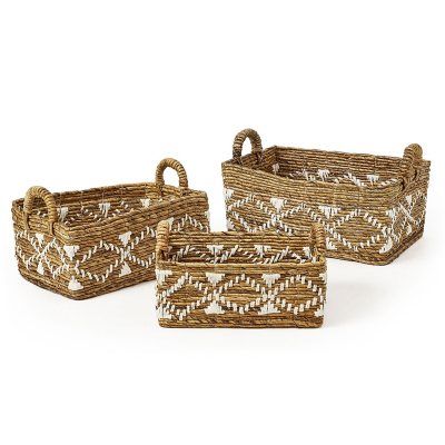 Banana Baskets with String Honeycomb Outside Pattern, Set of 3, Assorted Styles