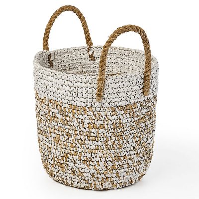 Raffia and Sisal Camo Baskets with Jute Rope Ear Handles, Set of 2