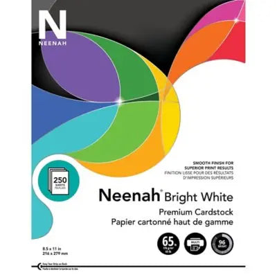Neenah Bright White Premium Cardstock, 8.5" x 11", 65 lb/176 gsm, White, 96 Brightness, 250 Sheets