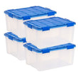 IRIS USA WeatherPro, 60 Quart Clear Plastic Storage Box with Protective Gasket Lid, 17.75" W x 23.6" L x 11.22" H, 4 Piece Set