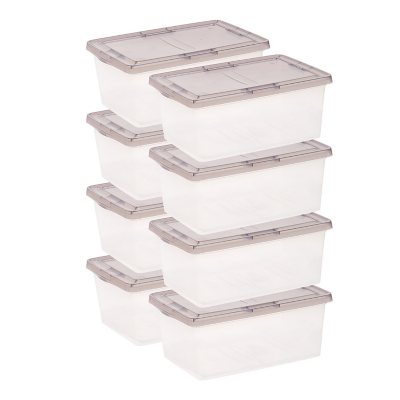 IRIS USA, Snap Top 17.2 Quart Plastic Storage Box with Gray Lid, 12” W x 17.5” L x 7” H, 8 Piece Set