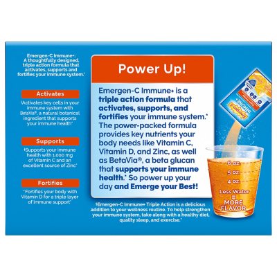 Emergen-C Dietary Supplement Drink Mix with Immune+ Triple Action Super Orange & Raspberry, 90 ct.