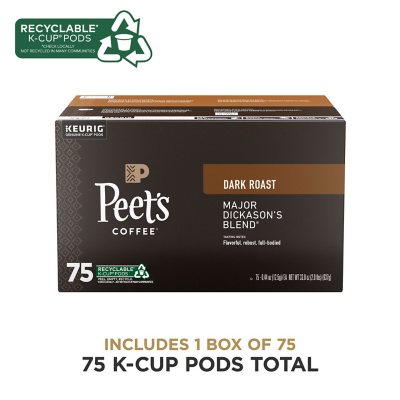 Peet's Coffee Dark Roast K-cup Pods, Major Dickason's Blend, 75 ct .