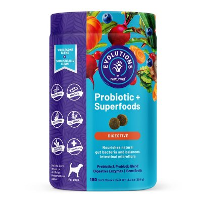 Evolutions by NaturVet, Probiotic Plus Superfoods, Soft Chews for Dogs, 180 ct.