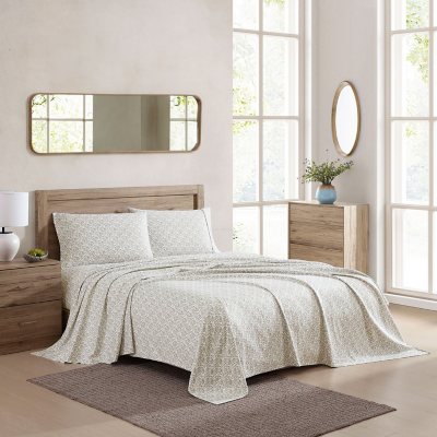 Brielle Home 300 Thread Count Printed Cotton Sateen Sheet Set, Various Sizes and Colors