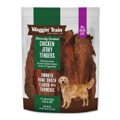Waggin Train Chicken Jerky Tenders with Bone Broth & Turmeric, High Protein Dog Treats, 36 oz.