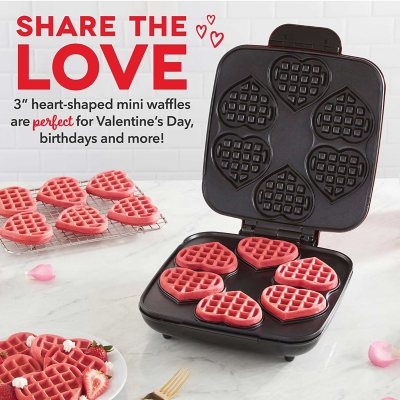Dash Multi Mini Heart Nonstick Waffle Maker, Red, Makes 6 Mini Waffles