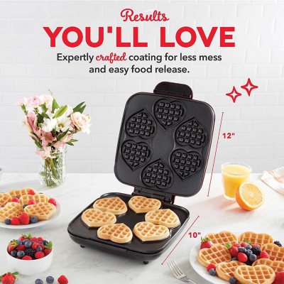Dash Multi Mini Heart Nonstick Waffle Maker, Red, Makes 6 Mini Waffles