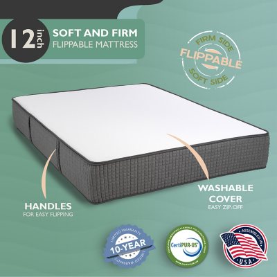 LulaaBED 12" Soft & Firm Flippable Memory Foam Mattress