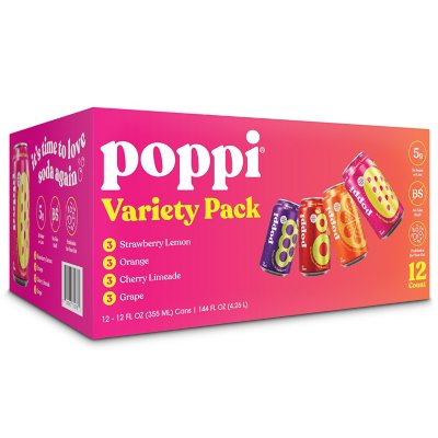 poppi Prebiotic Soda Variety Pack, 12 fl. oz., 12 pk.